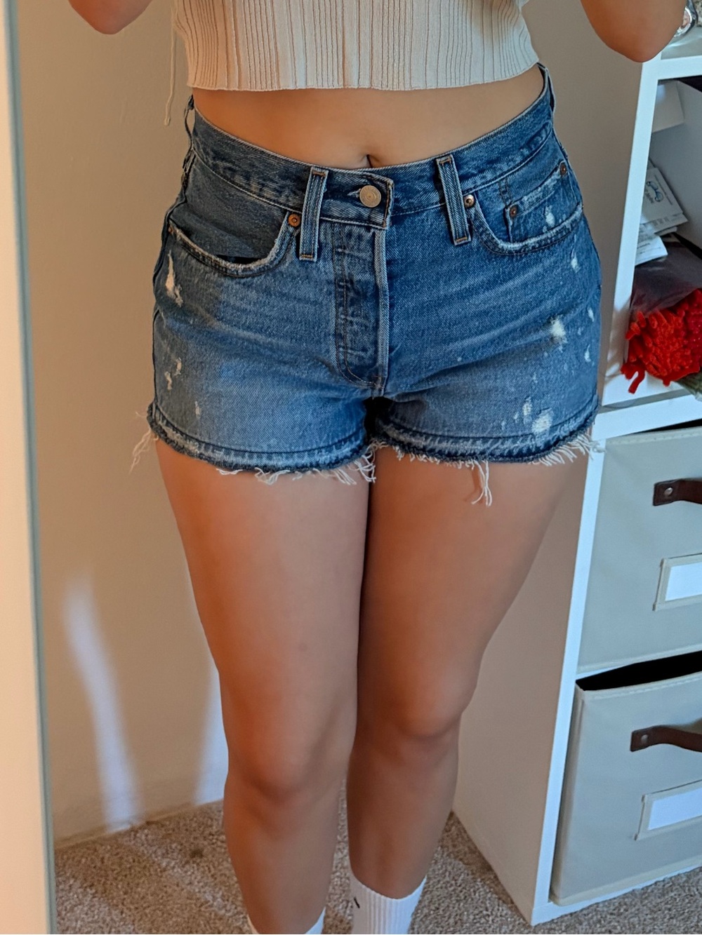 Levi's Blue Distressed Denim Jean Shorts